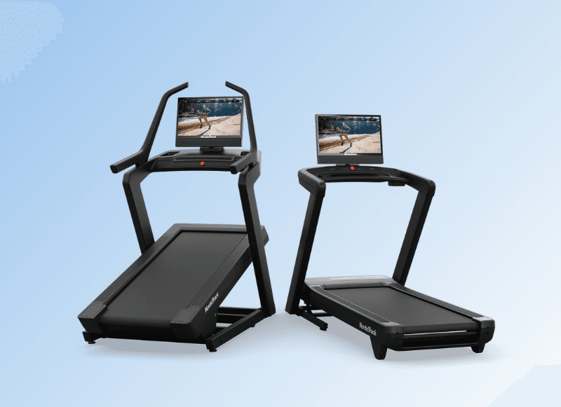 Two NordicTrack treadmills featuring immersive HD touchscreens and iFIT integration, showcasing performance design and at-home training versatility.