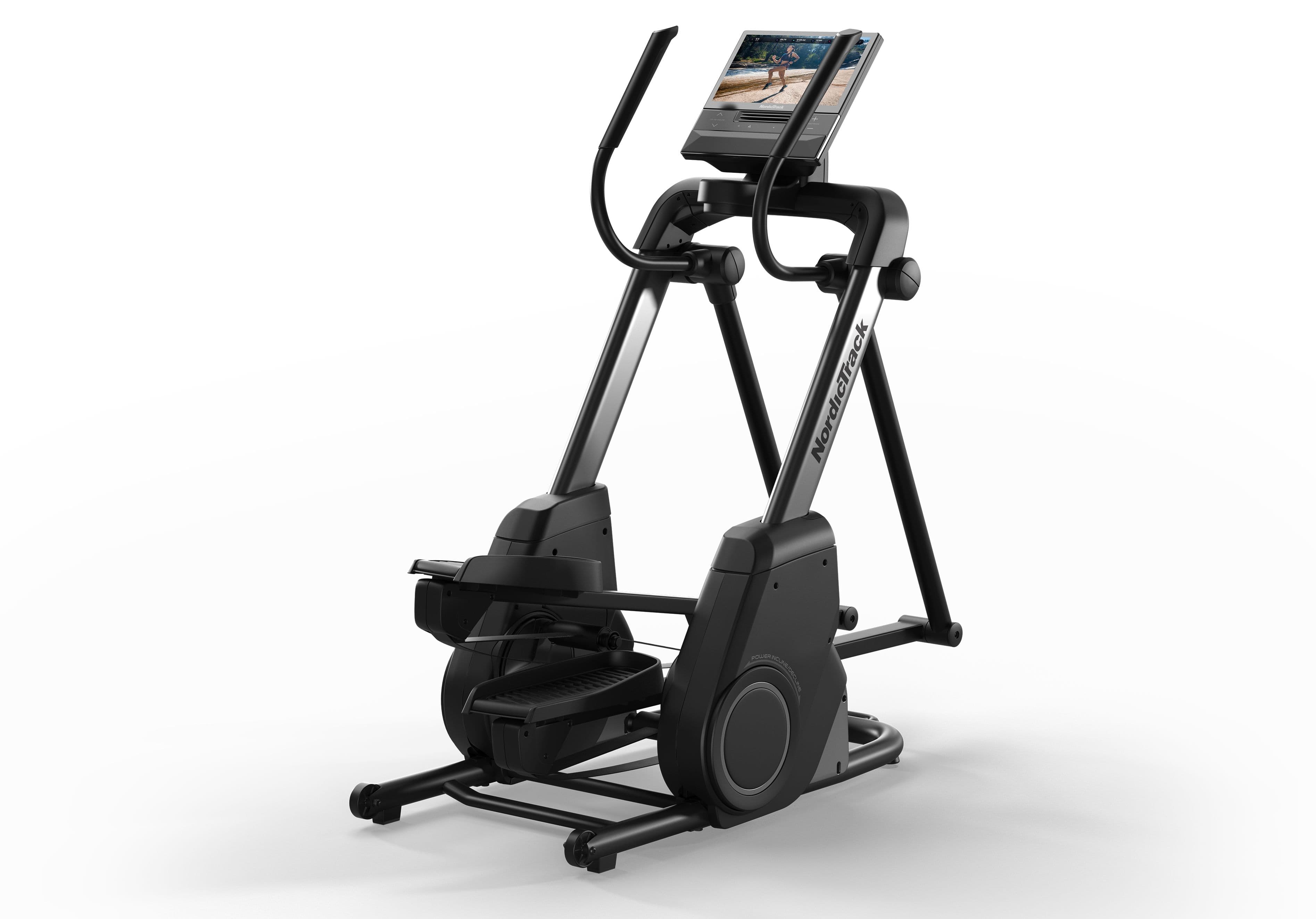 NordicTrack X16 Elliptical Trainer with an adjustable stride and touchscreen, wrapped with a gold bow.