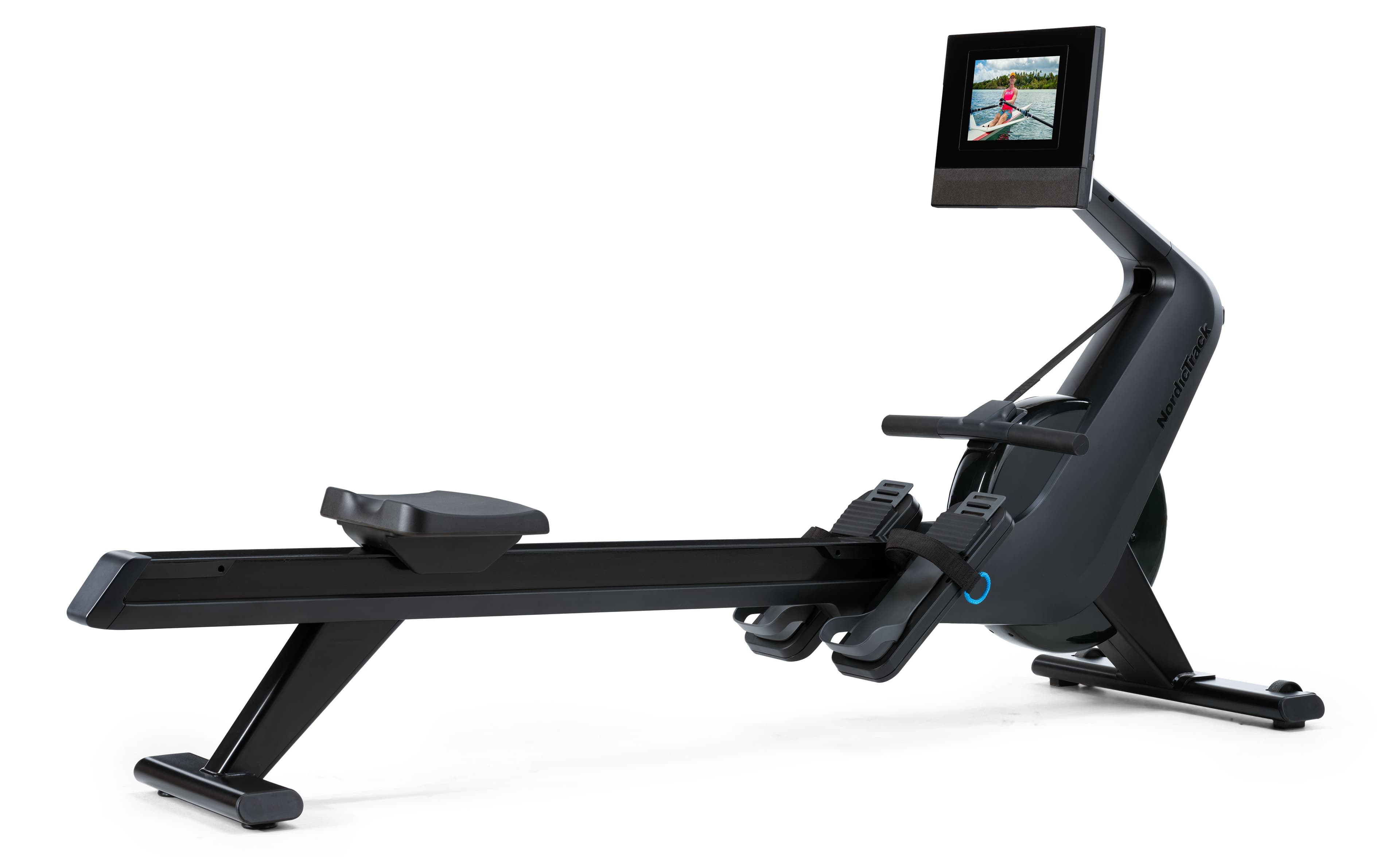 NordicTrack RW700 Rower with a tilting touchscreen, wrapped with a gold bow.