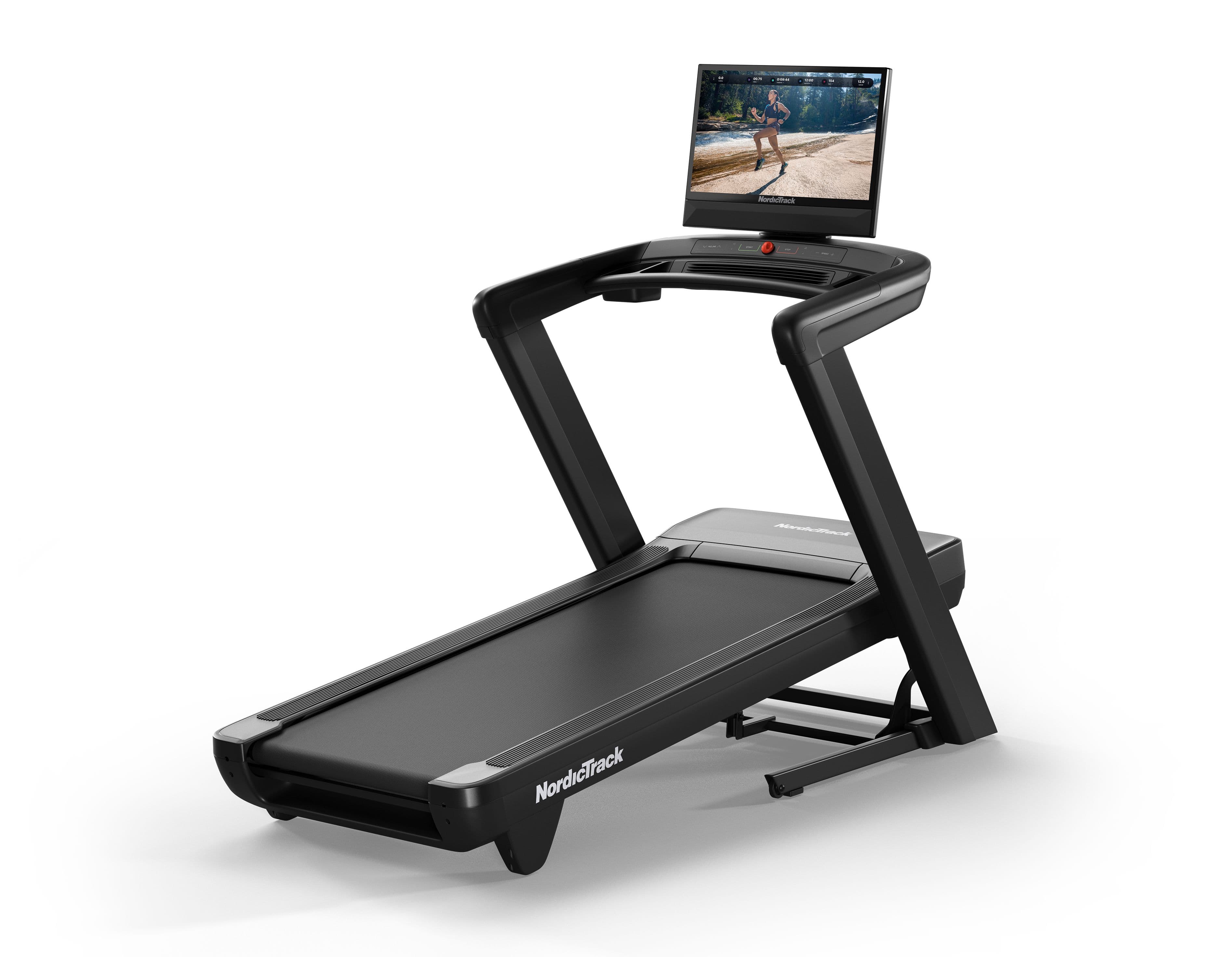 NordicTrack Commercial 2450 Treadmill with 24-inch pivoting touchscreen displaying an iFIT trainer-led workout
