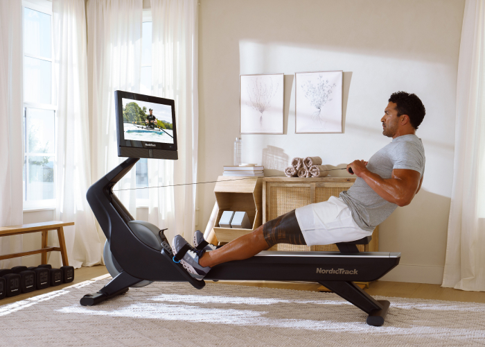 Man Using a NordicTrack Rower for a Full Body Workout